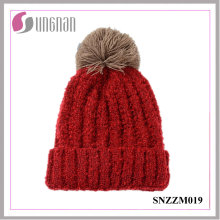 Latest Multicolor Thickening Wool Ball Simple Knitted Cap Women Warm Hat